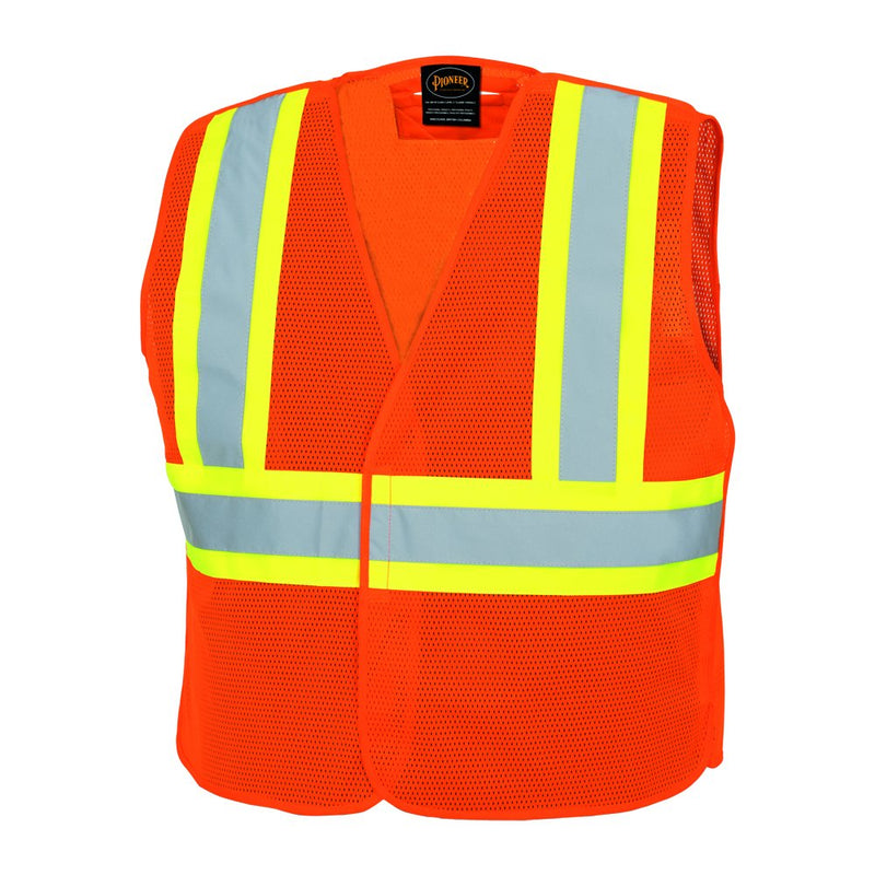 Pioneer High Visibility Mesh Tear-Away Safety Vest with Adjustable Front, Reflective Tape, Orange, Unisex, S/M, V1030550U-S/M Small-Medium