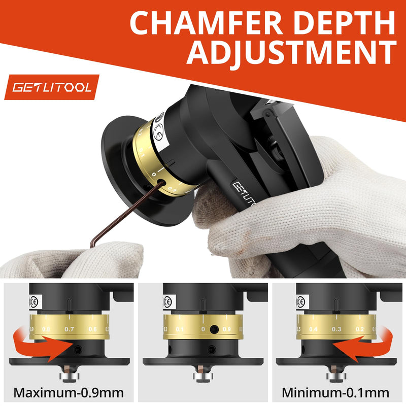 GETLITOOL Pneumatic Chamfering Tool, Mini Air Chamfer Tool Kit with 12 C-Angle & 10 R-Angle Blades, 45 Degree 30000RPM Chamfering Tool with 4-Speed Control for Metal, Wood, PVC & Pipe Deburring Black