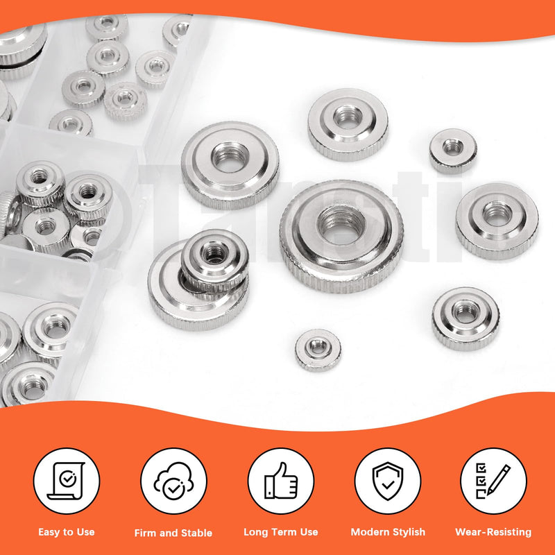 [Australia - AusPower] - Tanstic 46Pcs Round Knurled Thumb Nuts Conector Lock Adjusting Nuts M3 M4 M5 M6 M8 M10 Female Threaded Thin Type with Nickel Plated 
