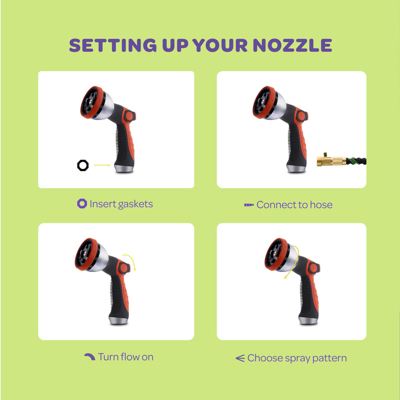 [Australia - AusPower] - Hose Nozzle [Red] Heavy Duty Hose Sprayer With 10 Adjustable Watering Patterns. Thumb Control Design, Comfortable Ergonomic Grip, Garden Hose Nozzle for Watering Plants & Lawns/Fun showers/Cleaning 1 Red 