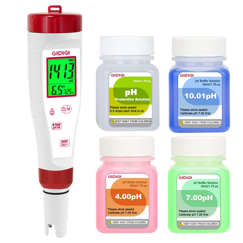 pH Tester,Digital pH Meter for Water,TDS Meter for Drinking Water with pH Calibration Solution 4 in 1 TDS pH EC Meter for Water Hydroponic Nutrient Solution,Pool,Home Use