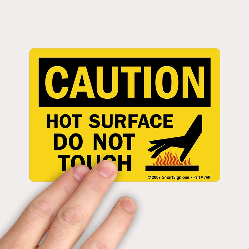 SmartSign - U9-1794-ND_3.5x5 Adhesive Vinyl OSHA Safety Sign, Legend "Caution: Hot Surface Do Not Touch", 3.5" high x 5" wide, Black on Yellow 3.5" x 5" Durable Non-Reflective Decal