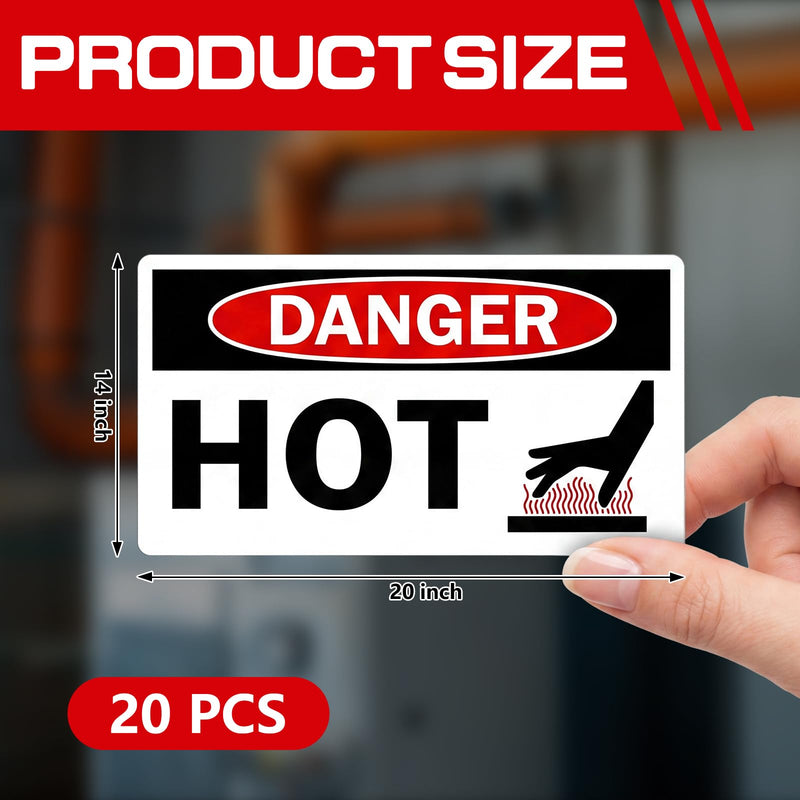 20 Pcs Danger Hot Labels, 1.5" x 3" Hot OSHA Stickers with Symbol Self-Stick Adhesive Vinyl for Industrial Home and Equipment Safety Signs(Common) 20 Black on White