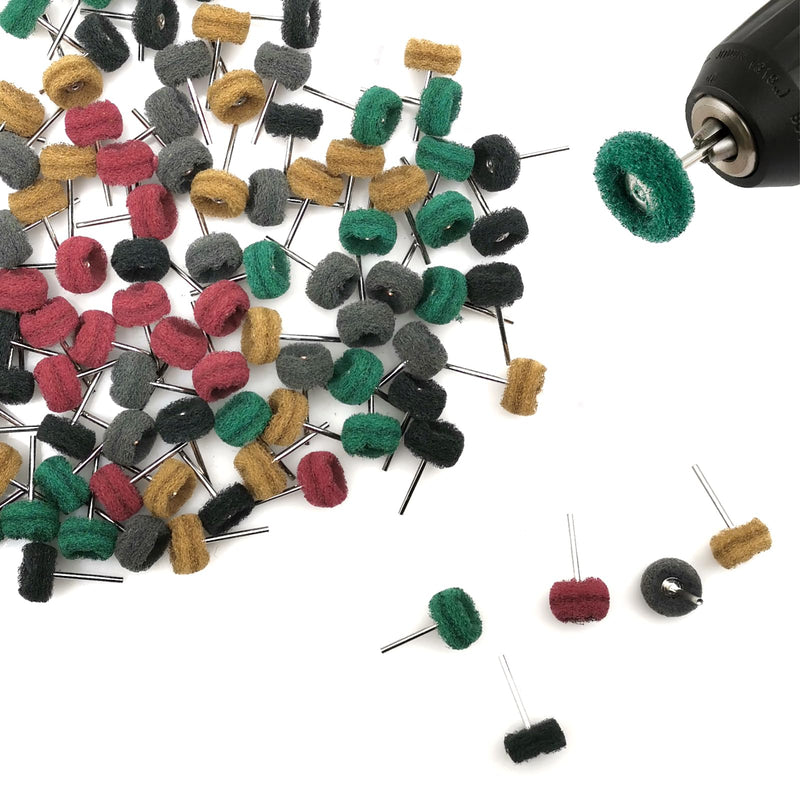 [Australia - AusPower] - Buffing Wheel 100 Pack Abrasive Polishing Deburring Wheels Metal Polishing Kit Rotary Tool Accessories for Metal Polishing, Rusting Cleaning, Paint Removal, and Other Fine Detail Work 