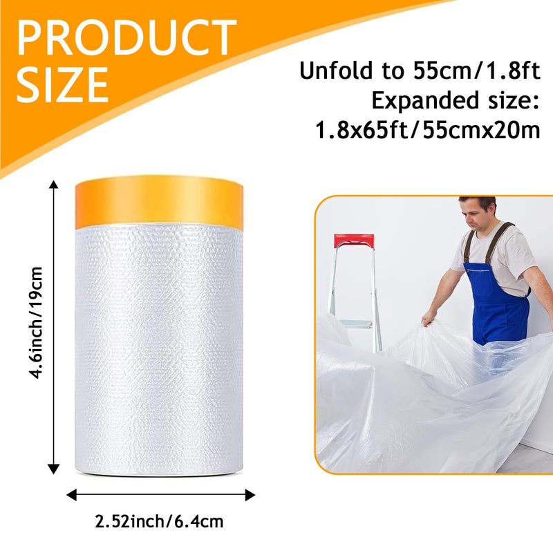 Painters Plastic with Tape 22" x 66',Pre-Taped Masking Film for Painting,Paint Protection Film with Built-in Tape, Drip-Free Painting for Cars,Walls, Floors, Furniture（2 Rolls） 22" x 66' 2 rolls