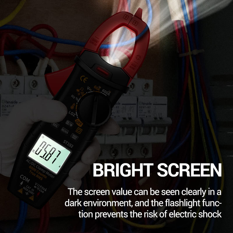 [Australia - AusPower] - Jadeshay ST192 Clamp Multimeter, 6000 Counts True RMS AC/DC Voltage & Current Tester with Backlit LCD, No Battery Included 