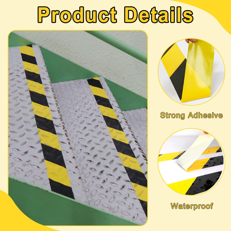 Black & Yellow Safety Tape, 3 Inch x 108FT, Black & Yellow Hazard Warning Stripe Tape, Floor Marking Tape, Strong Adhesive Caution Tape Roll for Walls, Floors, Equipment