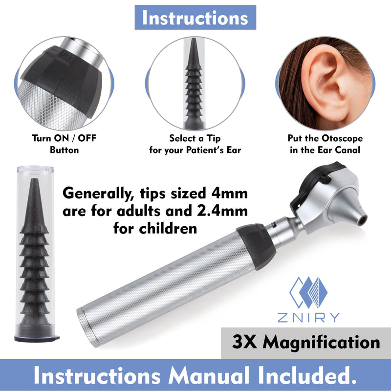 [Australia - AusPower] - Beta 2000 FiberOptic Otoscope with C Cell Battery Handle Set Fiber-Optic LED Otoscope with 10 Disposable Tips/Medical School kit 