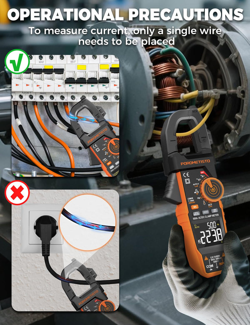 [Australia - AusPower] - Digital Inrush Clamp Meter, CM06 Clamp Multimeter, T-RMS 6000 Counts 600A Amp Meter with VFD, LOZ, Measures NCV, AC/DC Voltage Current, Continuity Capacitance Frequency Resistance 
