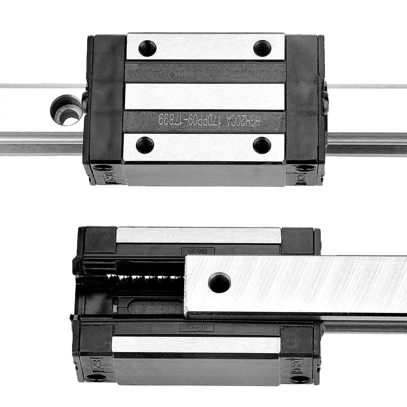 [Australia - AusPower] - [2 Pack] HGR20/HGH20 200mm/ 7-7/8'' Linear Sliding Rail Guide with 4 HGH20CA Linear Bearing Sliding Carriage Block for 3D Printer, CNC Machine and Routers (200mm, HGR20/HGH20) 