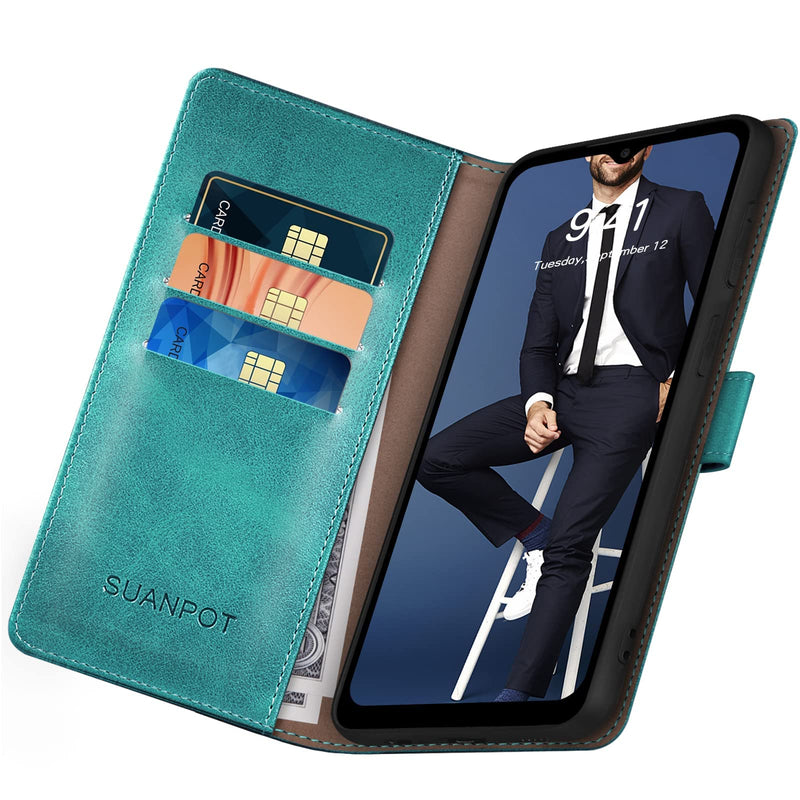 [Australia - AusPower] - SUANPOT for Samsung Galaxy A15 5G Wallet case with RFID Blocking Credit Card Holder,Flip Book PU Leather Protective Cover Women Men for Samsung A15 Phone case Blue Green 