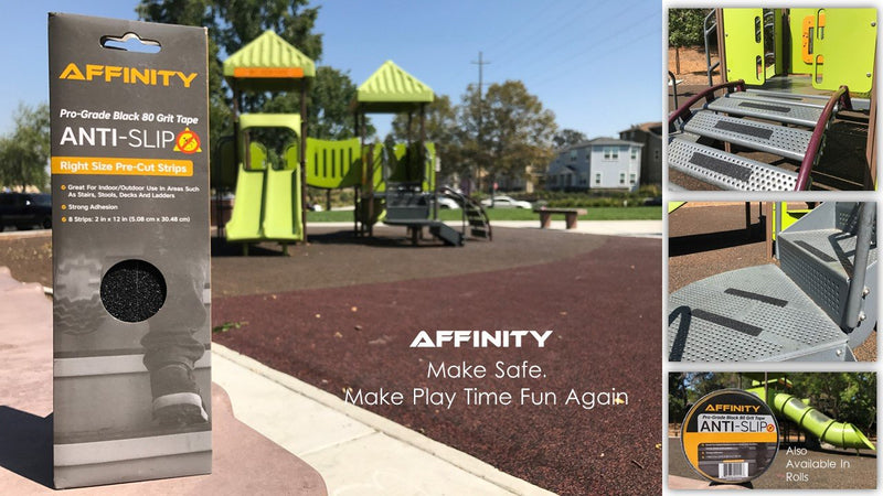 AFFINITY Anti-Slip Tape - Premium 8 Pre-Cut Strips, Black 80 Grit Slip Resistant Safety Treads - 2 inch x 12 inch Rounded Corners - Right Size and Ready to Use for Easy Application
