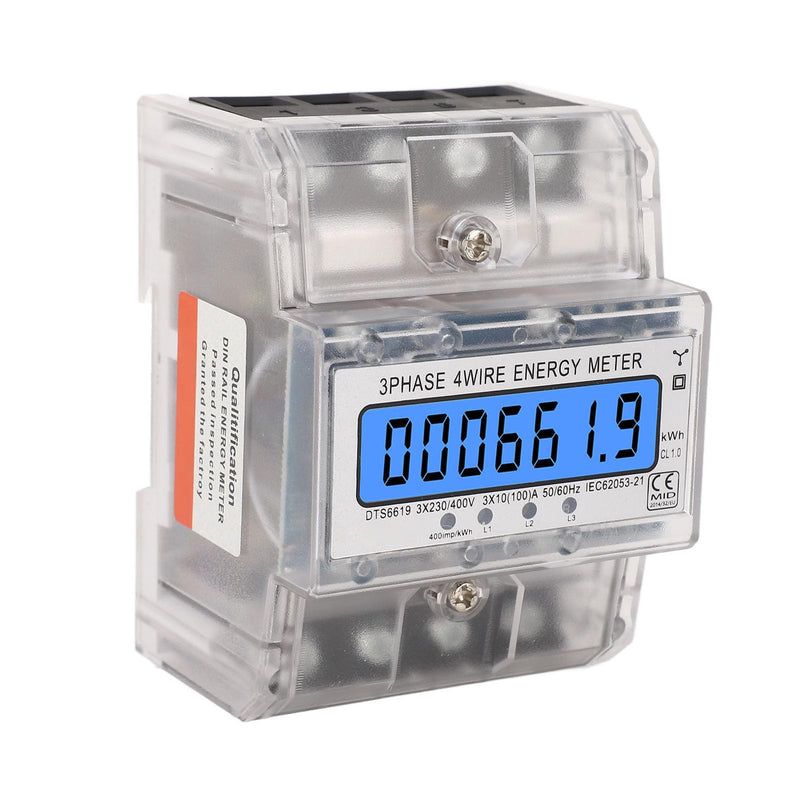 [Australia - AusPower] - 3 Phase 4 Wire Energy Meter, Energy Meter 3 Phase 4 Wire Backlit LCD Display DIN Rail Installation Electricity Meter 10 to 100A 230 400VAC, Ammeters 