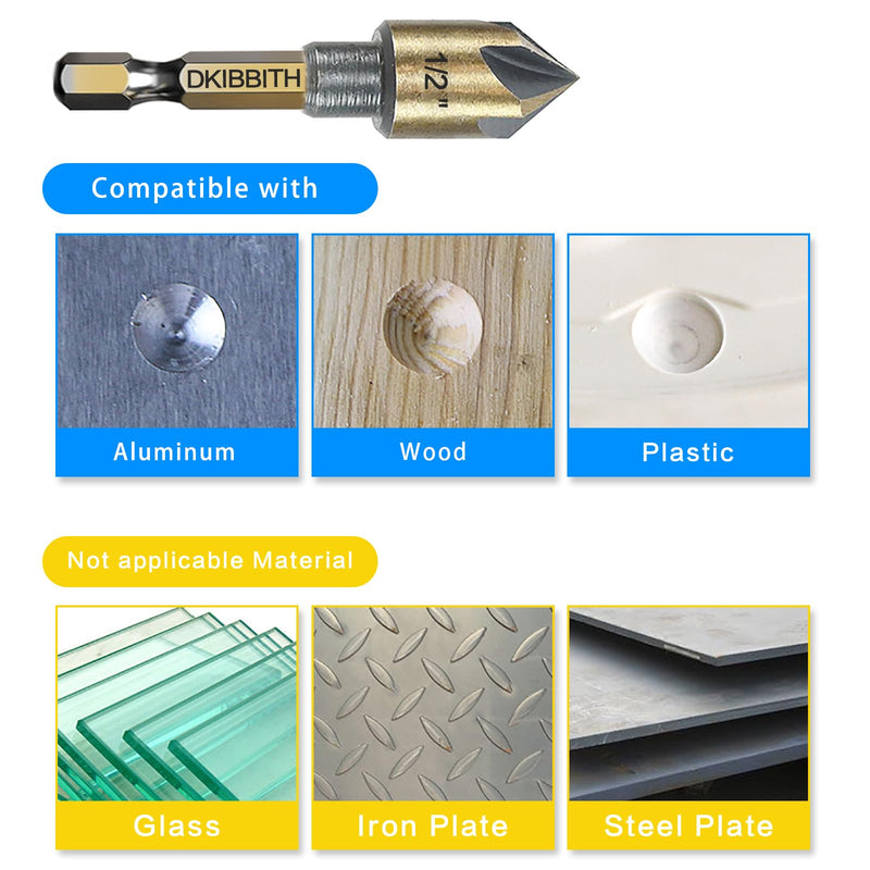[Australia - AusPower] - Countersink Drill Bit Set, 5pc, 1/4" Hex Shank, 82 Degree Countersink Holes for Screws to Sit Flush or Under The Surface of Metal Wood Plastic, Sizes 1/4, 3/8, 1/2, 5/8, 3/4 Inches with Storage Case 5 Piece Hex Shank Countersink Bit 