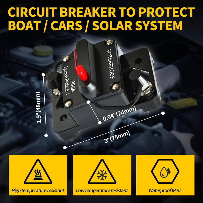 [Australia - AusPower] - 300Amp Circuit Breaker DC 12V-48V for Marine Boat Trolling Motor Automotive RV Trailer Car Solar System Battery Disconnect with Manual Reset Switch, IP67 Waterproof (Pack of 2) 2 Pieces 300A 