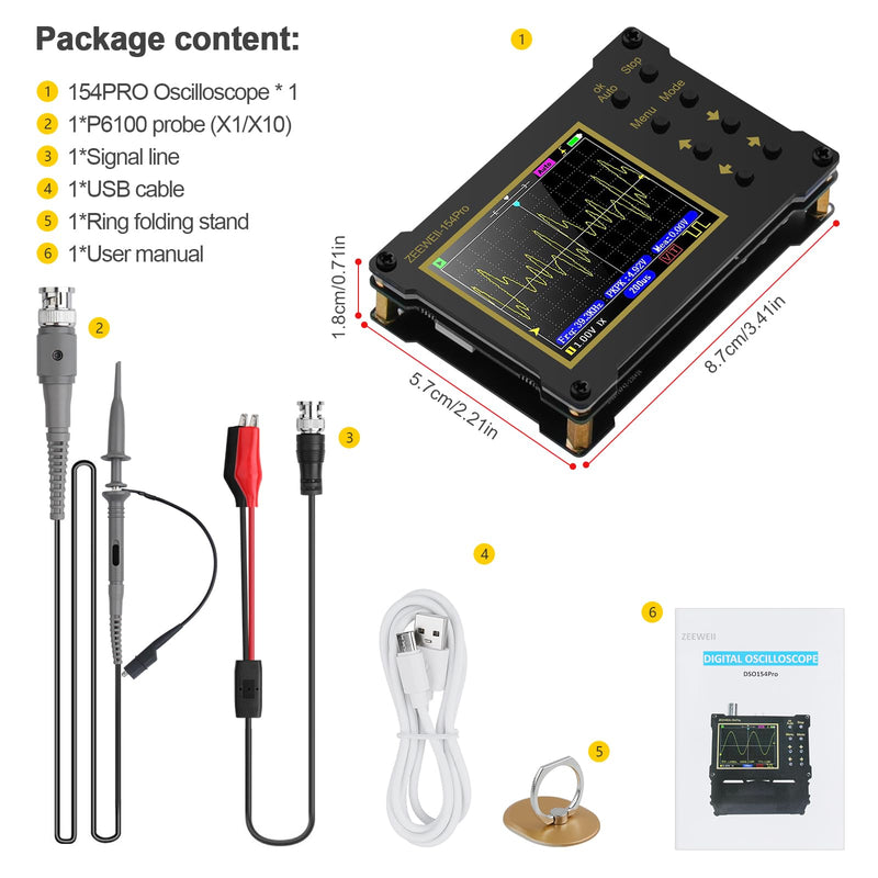 [Australia - AusPower] - Oscilloscope Signal Generator with 2.4" LCD Display 154 PRO Digital Oscilloscope Portable 500Khz 40Ms/s Sampling Rate 18MHz Bandwidth Built-in 1000mah Battery Handheld Oscilloscopes with X1/X10 Probe 154PRO 