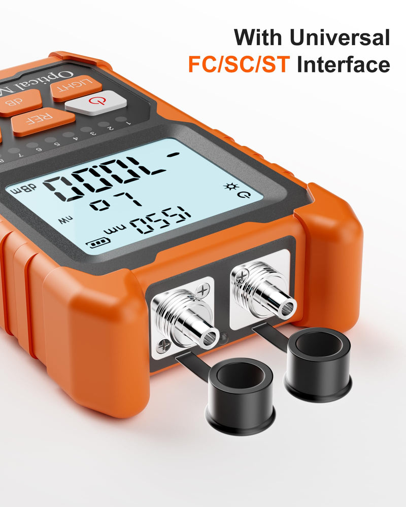 Optical Fiber Power Meter, with 2mW Visual Fault Locator, FC/SC/ST Interface, Portable OPM-VFL Fiber Optic Cable Tester, Supporting RJ45 Testing, Non-Rechargeable Needing Battery OPM-VFL-1