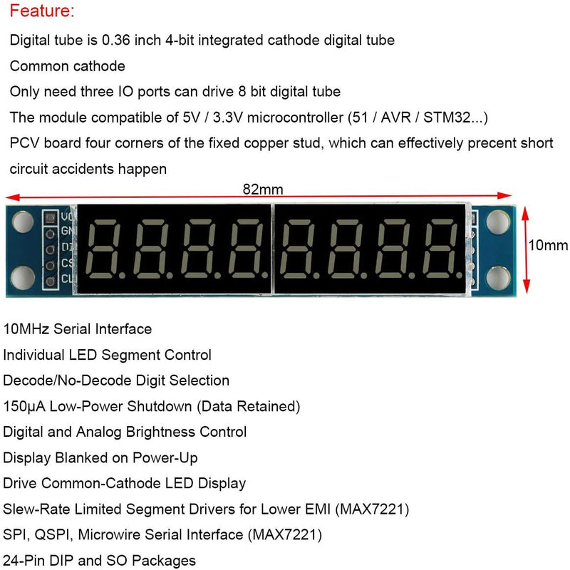 [Australia - AusPower] - DEVMO 4pcs 8-Digit 7 Segment Module MAX7219 8 Bit Digital Segment Tube LED Display Module Supports Cascade Eight Bit Serial 3 IO Ports Compatible with Ar-duino MCU/51/AVR/STM32 