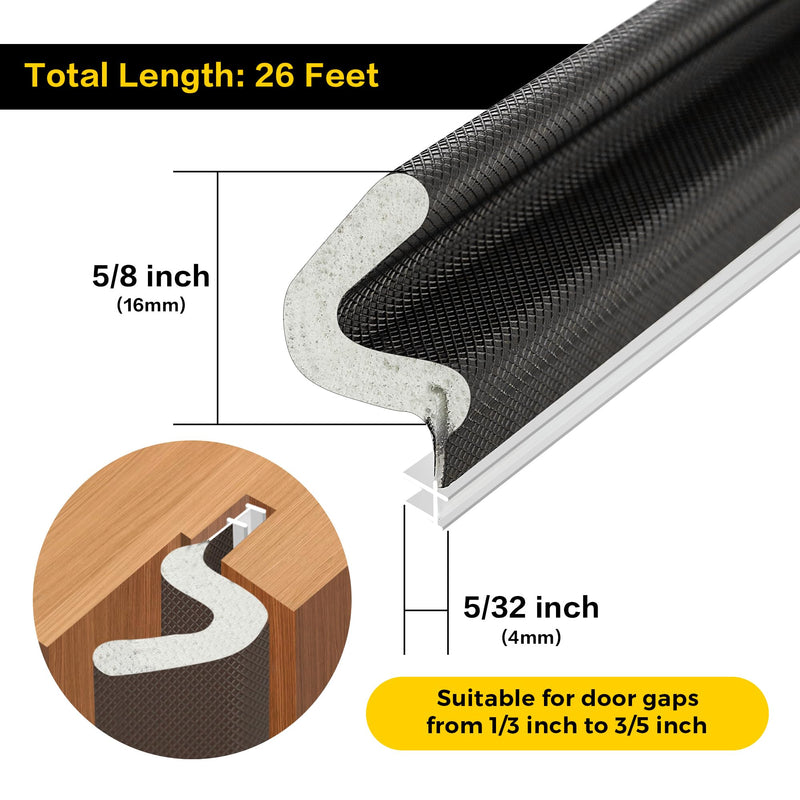 [Australia - AusPower] - Soundproof Weather Stripping Door Seal for Large Gaps - Easy Install Black Foam Strip, 26 ft 26FT 