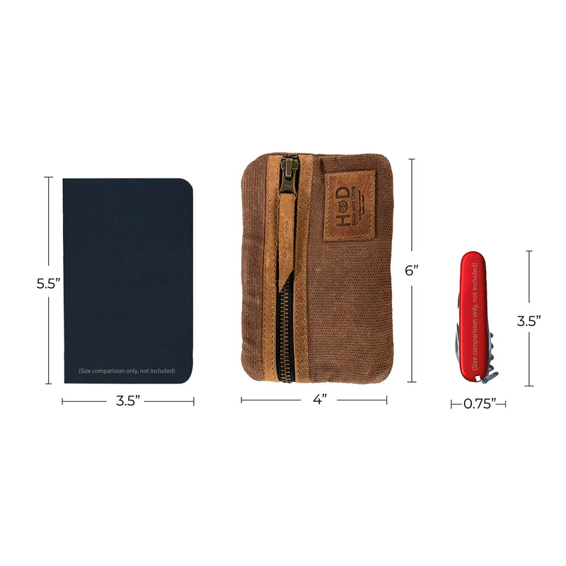Hide & Drink, Multi-Tool Pocket Pouch, Compact Multipurpose EDC Zippered Bag, Mini Camping Tool Case, Waxed Canvas, Knife Holster, Handmade Slim Organizer Honey Bourbon