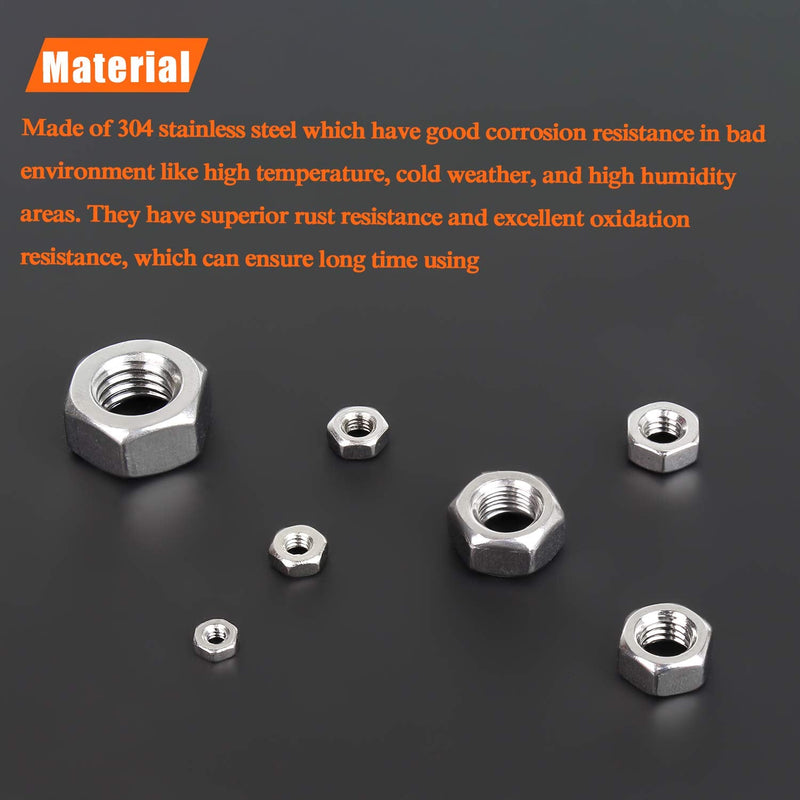[Australia - AusPower] - 360 Pieces 7 Sizes 304 Stainless Steel Hex Nuts Assortment Kit (M2 M2.5 M3 M4 M5 M6 M8) 