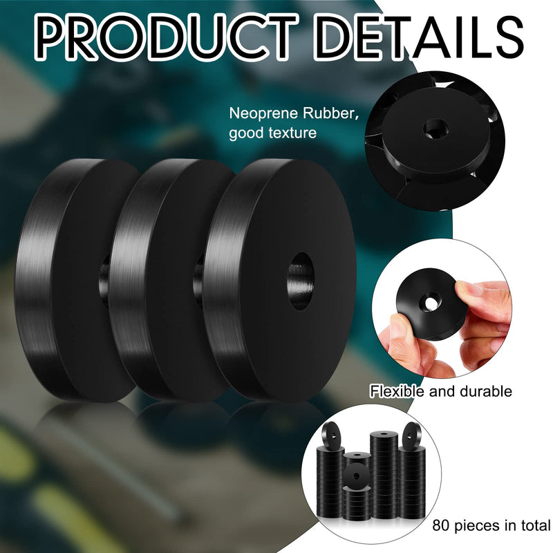 80 Pcs 1 1/2 OD x 3/8 ID x 1/4 Inch Thickness Rubber Spacer Flat Rubber Bushings Neoprene Washers for Screws Bolts Faucet Household Appliances 80