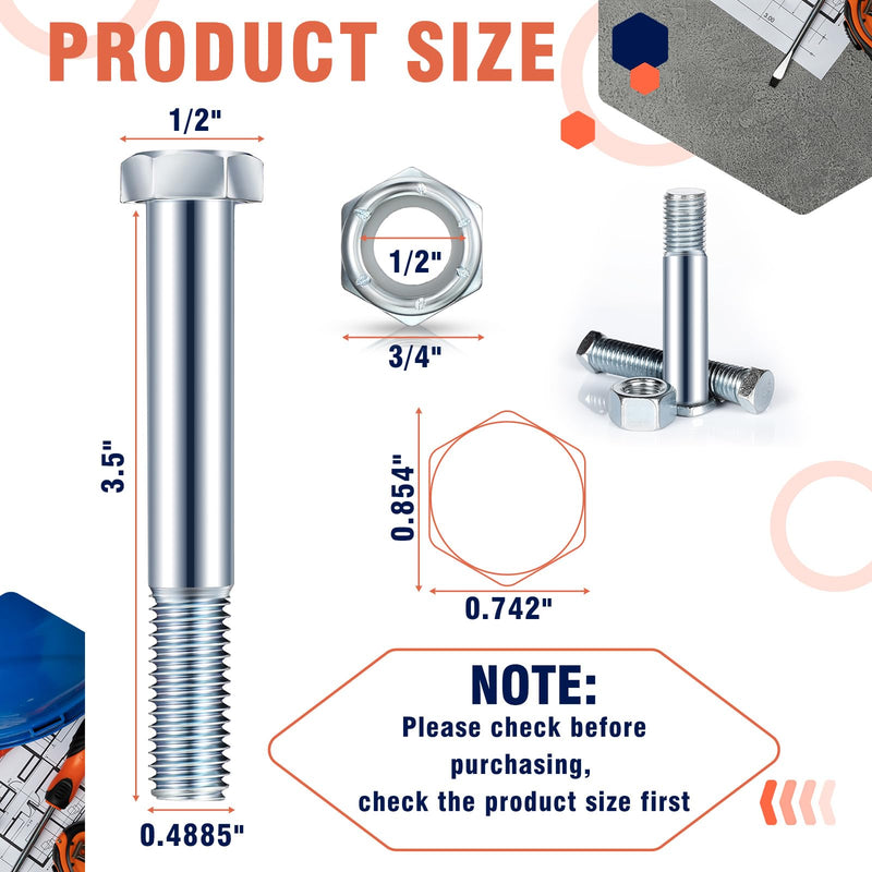 [Australia - AusPower] - Blulu 5 Pack Grade 2 Shear Bolts for Rotary Cutters Bolts and Lock Nuts Kit 1/2" x 3-1/2" with Nylock Nuts Fit Brush Cutter Tractor Gearboxes Compatible with Rotary Cutters Mill Grad (Half Thread) Half Thread 