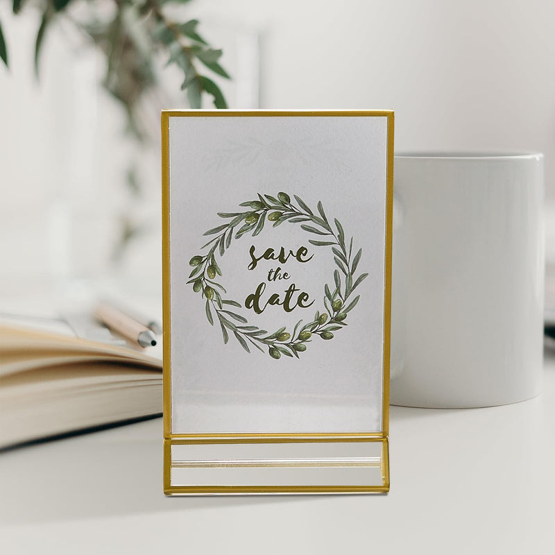 [Australia - AusPower] - UNIQOOO Acrylic Sign Holders with Golden Border, Portrait View, Pack of 6 | 4x6 Inches Double Sided Clear Frame, Perfect for Wedding reception, Centerpiece, Decoration, Party,Anniversary, Event 4x6?6 Pack 