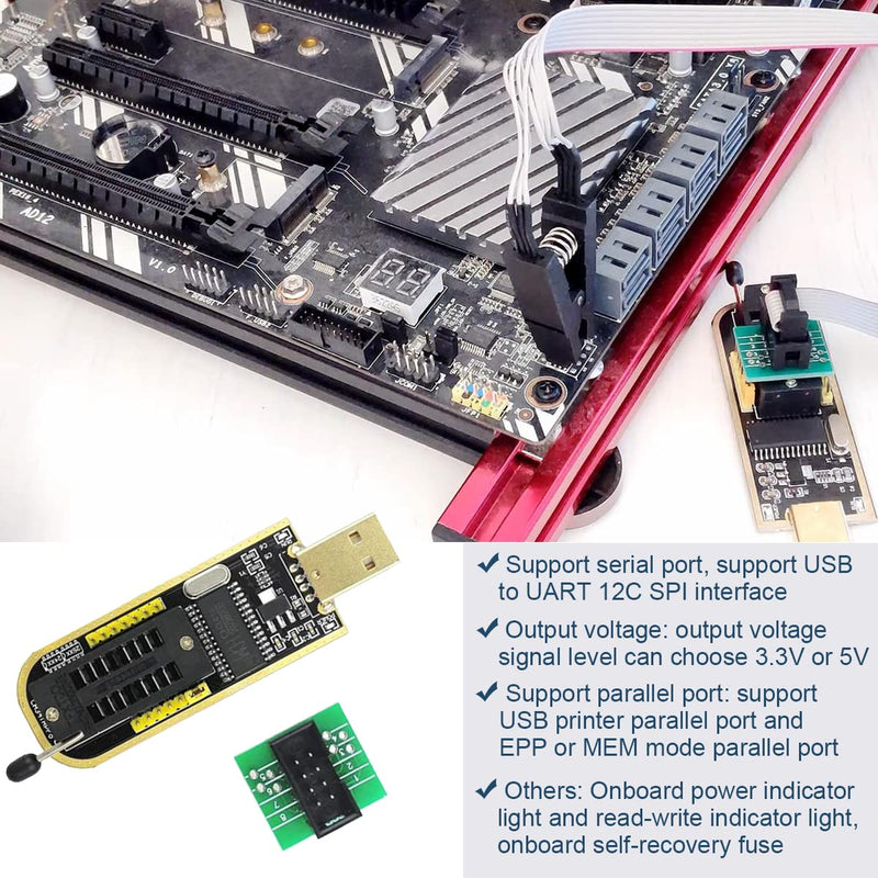 [Australia - AusPower] - CH341A 24 25 Series EEPROM Flash BIOS USB Programmer Module for 93CXX, with SOIC8 SOP8 Flash Chip Free Disassembly IC Test Clips Socket Adapter, 1.5m USB Extension Cable 