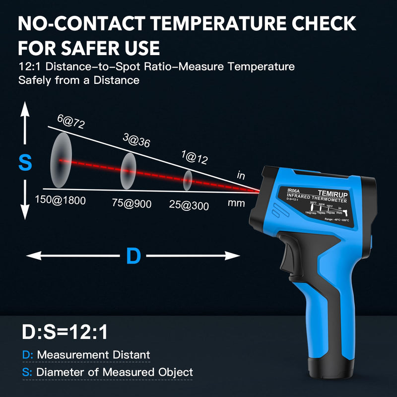 [Australia - AusPower] - Infrared Thermometer Temperature Gun - TEMIRUP Non-Contact Digital Laser Thermometer Temp Gun with Thermocouple Probe for Industrial, Cooking, Griddle, Engine, HVAC, Adjustable Emissivity,-40℉~1202℉ 