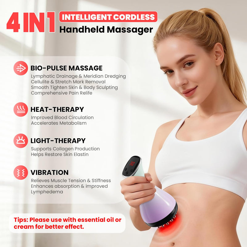 [Australia - AusPower] - Lymphatic Drainage Massager, Anti-Cellulite Massager For Body Cellulite and Thigh & Belly Stretch Marks Reduction, Handheld Massage tools for lymphedema & lipedema, Sciatica Nerve pain relief Devices Colorful 