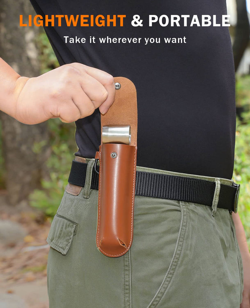 Bushcraft Hand Auger Wrench, Heavy-Duty Scotch Eye Wood Auger, Hand Auger Wood Drill, Manual Hole Maker Multitool with Leather Case for Camping, Outdoor, Hiking Vintage Brown