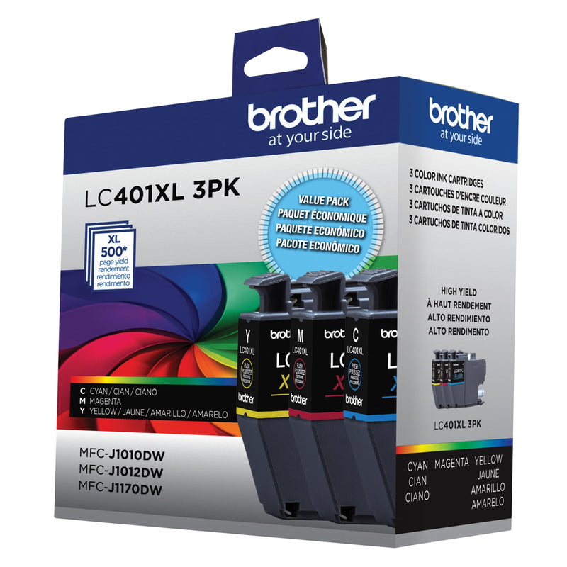 [Australia - AusPower] - Brother Genuine LC401XL 3PK High Yield 3-Pack Color Ink Cartridges Includes 1- Cartridge Each of Cyan, Magenta and Yellow Ink. 