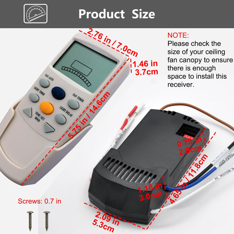 CENMING FAN-9T Thermostatic Ceiling Fan Light Remote Control Kit for Hampton Bay Hunter,w/Receiver Fan Timer Key LCD Display Temp 3-Speed, Replacement for FAN-9T L3HFAN-9T, No Dimmer No Reverse 9T FAN TIMER Kit