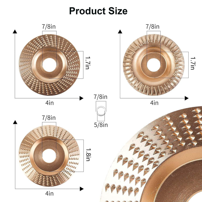 Milling Disc for Angle Grinder Wood 100 & 75 mm Wood Carving Disc 115/125 mm Angle Grinder with 7/8 Inch (22 mm) Wood Sanding Discs for Shaping, Sanding and Cutting (3 Pieces Gold) 3 x gold
