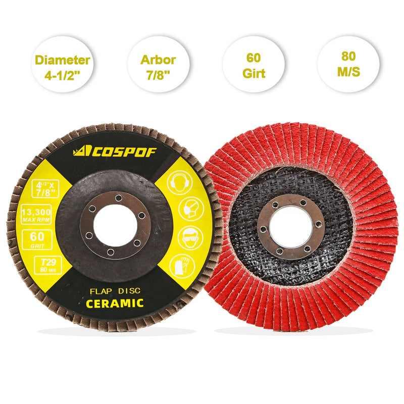 [Australia - AusPower] - Flap Discs, Flap Wheels 60 Grit, Ceramic Grinding Discs 115mm, 4-1/2 x 7/8 Inch Work with Universal Angle Grinders, Suitable for Metal Sanding Grinding and Conditioning, Type29, 10 Pack. 