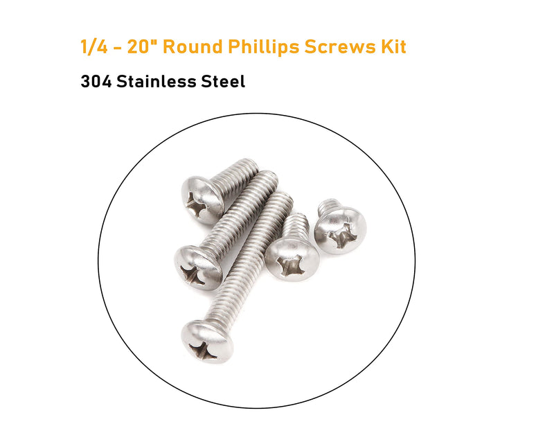 [Australia - AusPower] - binifiMux 50pcs 1/4-20 Inch Round Head Phillips Machine Screws Assortment Kit, 304 Stainless Steel Silver Tone, 1/4 x 3/4,1,1-1/8,1-5/8,2 Inch 1/4 x 3/4,1,1-1/8,1-5/8,2 Inch(50pcs) 