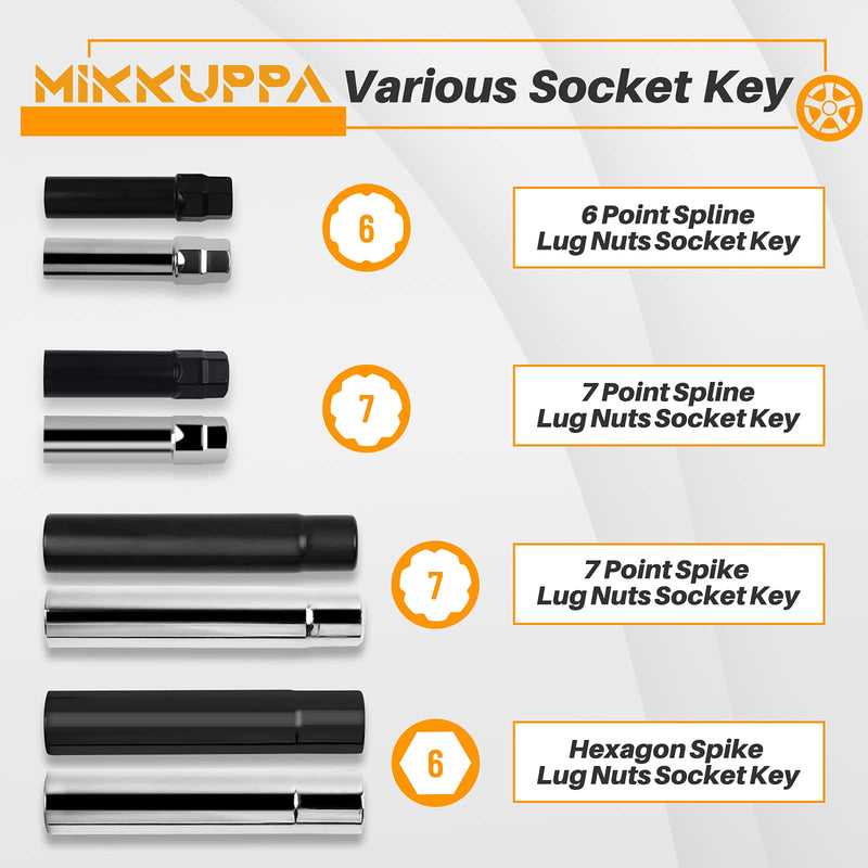 [Australia - AusPower] - MIKKUPPA Spike Lug Nuts Socket Key - Solid Socket with 19mm Hex, Universal Spiked Lug nuts Socket Key Replacement Tool for M14x1.5, M14x2.0, 9/16-18, 1/2-20, M12x1.5, M12x1.25 One-Piece Spiked Lug Nut Hexagon Spike Lug Nuts Socket Chrome 