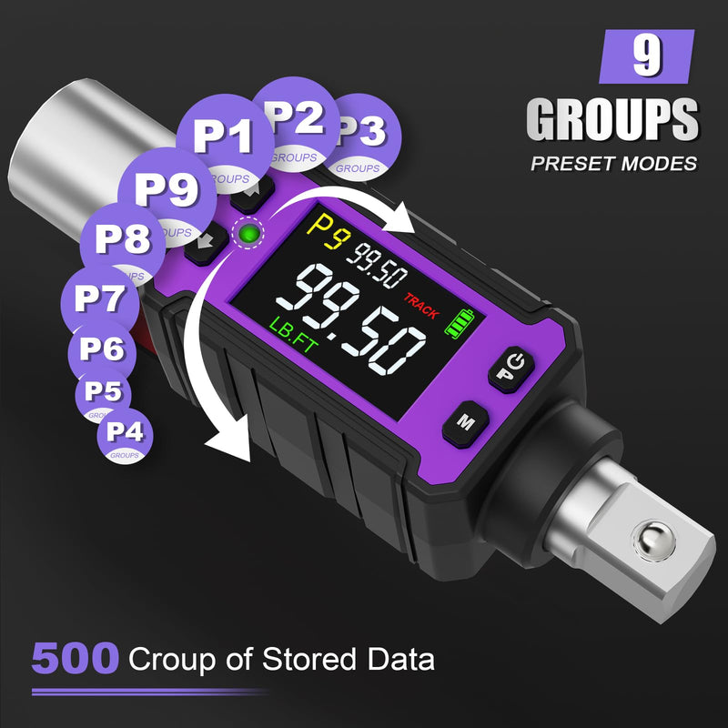 [Australia - AusPower] - Digital Torque Wrench Adapter Set 1/2" Drive, 2.0-99.6 Ft-Lb/2.7-135 Nm, Digital Torque Wrench Converter with ±2% Accuracy, Preset Function, Data Storage, 3/8" & 1/4" Adapter for Bike, Moto 1/2-Inch 