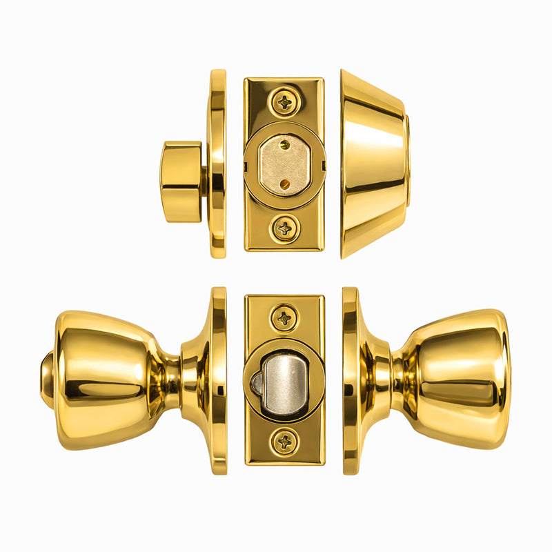 Design House 728329 Terrace 6-Way Universal Entry Door Knob and Single Cylinder Deadbolt Polished Brass Keyed Entry with Deadbolt