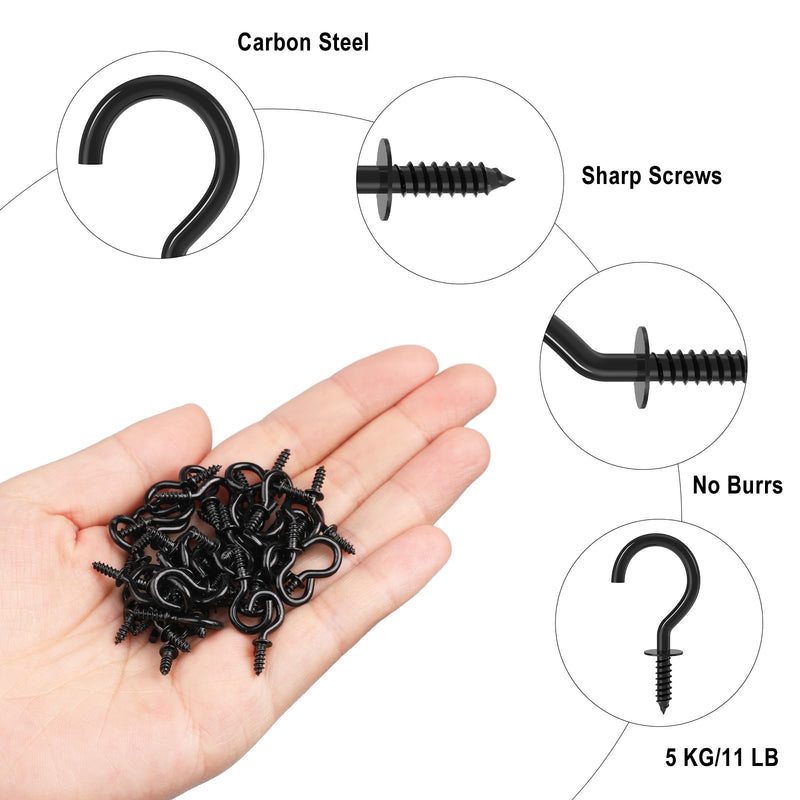 [Australia - AusPower] - 100 Pcs Small Screw Hooks, 1/2 Inch Black Mini Screw in Jewelry Hooks Tiny Metal Screw Wood Ceiling Wall Hooks for Jewelries Crafts Keys Caps Plants String Lights Wreaths 