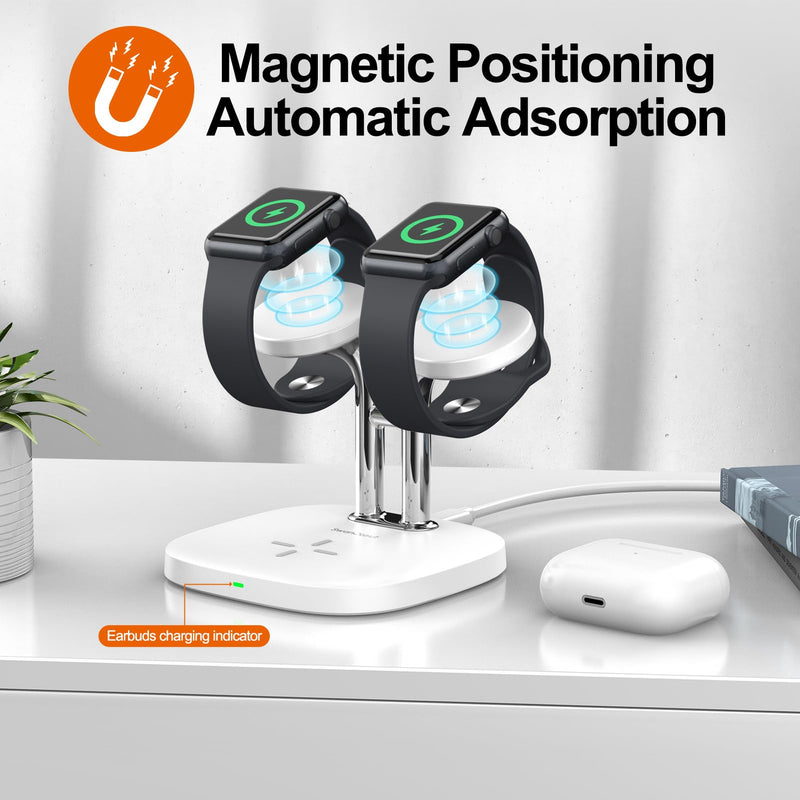 [Australia - AusPower] - Dual Watch Charger Stand for Apple Watch, 3 in 1 Wireless Charging Station Stand Compatible with Apple Watch Ultra 2/9/8/7/6/5/3/2/SE, Wireless Charger Dock for Airpods Pro 2/3/2 (White) White 