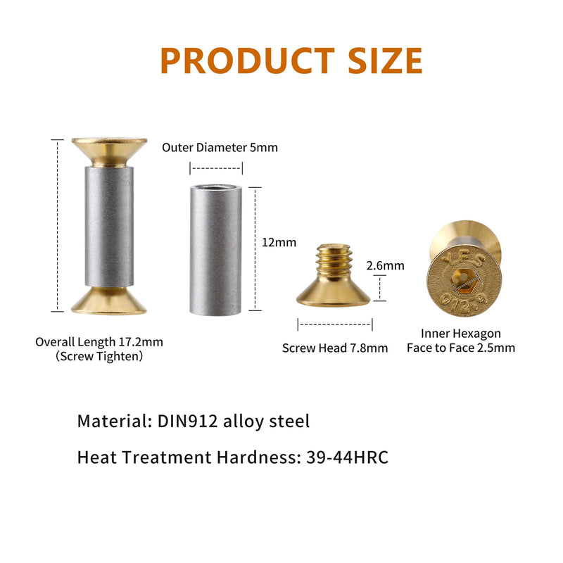 [Australia - AusPower] - 10 Packs Knife Handle Screws Rivets Bolts Fasteners, Gold Hex Flat Head Screws, Knives Maker Screws for Fixing Blade Knife 