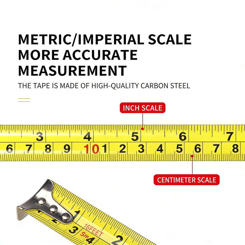 25FT Tape Measure, Inch & CM Dual Scale Self-Locking Heavy Duty Steel Measuring Tape, Easy to Read Markings, Professional Measuring Tool for Engineers, Construction Workers & Decorators (Red) (Orange) Orange
