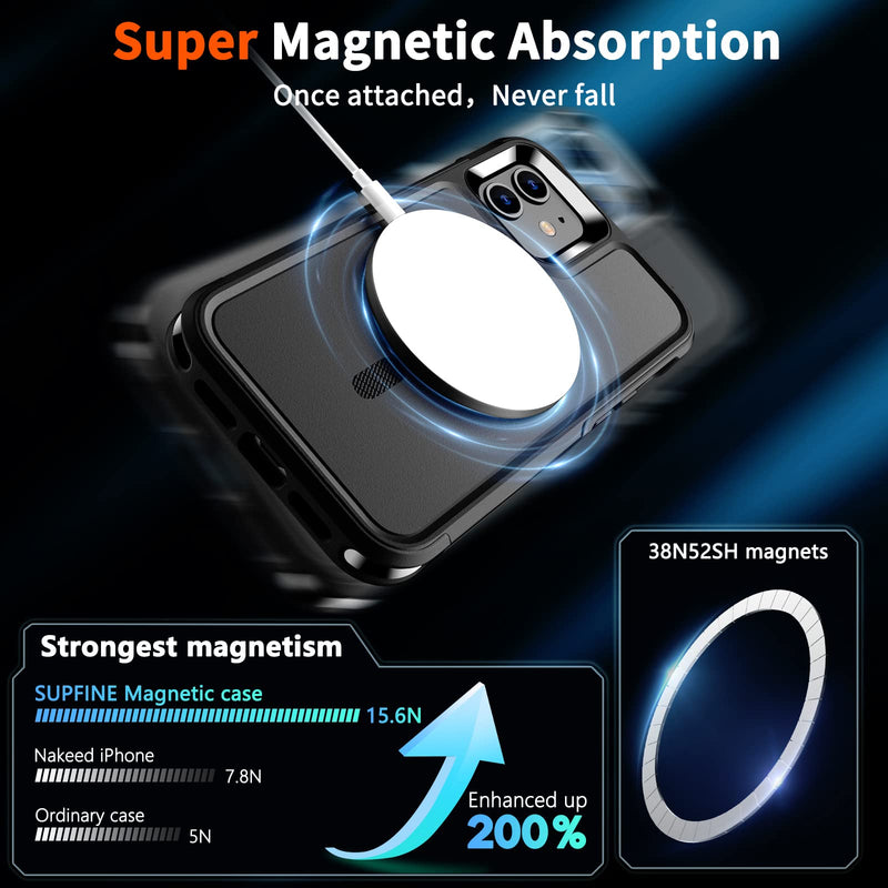 [Australia - AusPower] - SUPFINE Magnetic for iPhone 12 Case/iPhone 12 Pro Case, [Compatible with MagSafe] [10 FT Military Grade Drop Protection] 2X [Tempered Glass Screen Protector] Phone Case for iPhone 12/12 Pro, Black 
