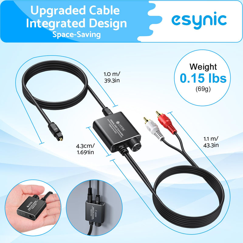 [Australia - AusPower] - eSynic 192KHZ Optical to RCA Converter with Volume Control 7ft/2.1m Digital to Analog Audio Converter Aluminium Alloy Shell Optical to Analog Adapter PCM Audio DAC Converter for HDTV Blue-ray PS4 etc 