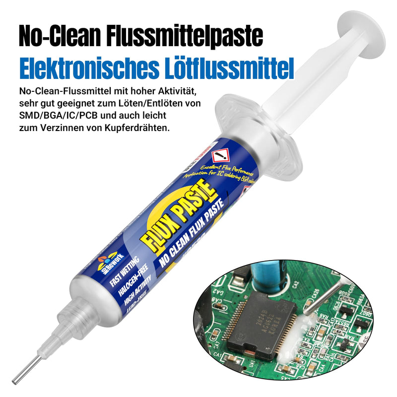 Rosin Soldering Pastes Flux (10 cc Syringe) with Desoldering Wire (3 m / 10 ft 2.5 mm) for Electronics Soldering Repairs Kit