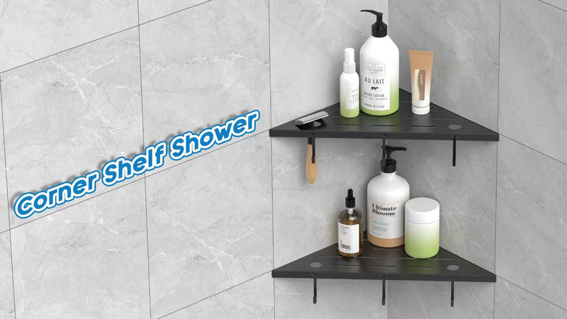 Corner Shower Shelves, 10" Matte Black 304 Stainless Steel Recessed Shelf for Bathroom，Grout in Shelf with Hooks for Tiled Wall 2 Pack (Black)