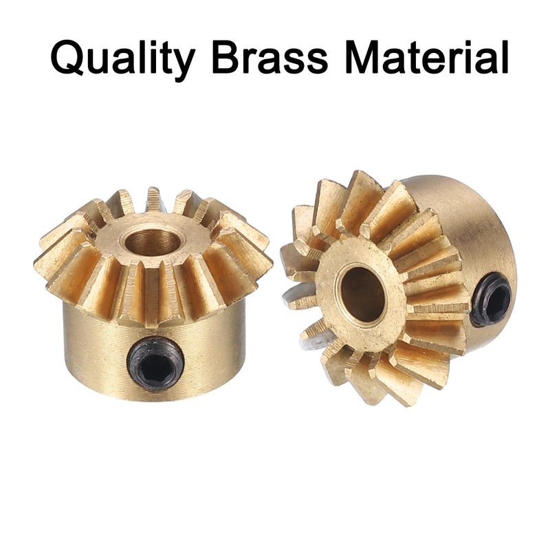 [Australia - AusPower] - uxcell 2pcs Bevel Gear 0.8 Module 1:1 Reduction Rate 15T 3mm Hole Dia Bevel Pinion Gear Brass, 45 Degree Steering Gear for Hardware Mechanical Rotation, Yellow 