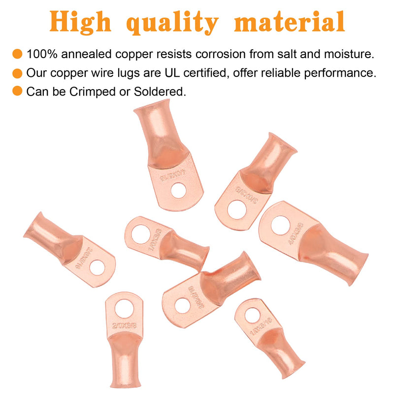 48PCS Battery Terminal Connectors Cable Ends,AWG 1/0 2/0 3/0 4/0 Crimp Copper Wire Ring lugs with Heat Shrink Tubing Assortment Kit AWG1/0 2/0 3/0 4/0